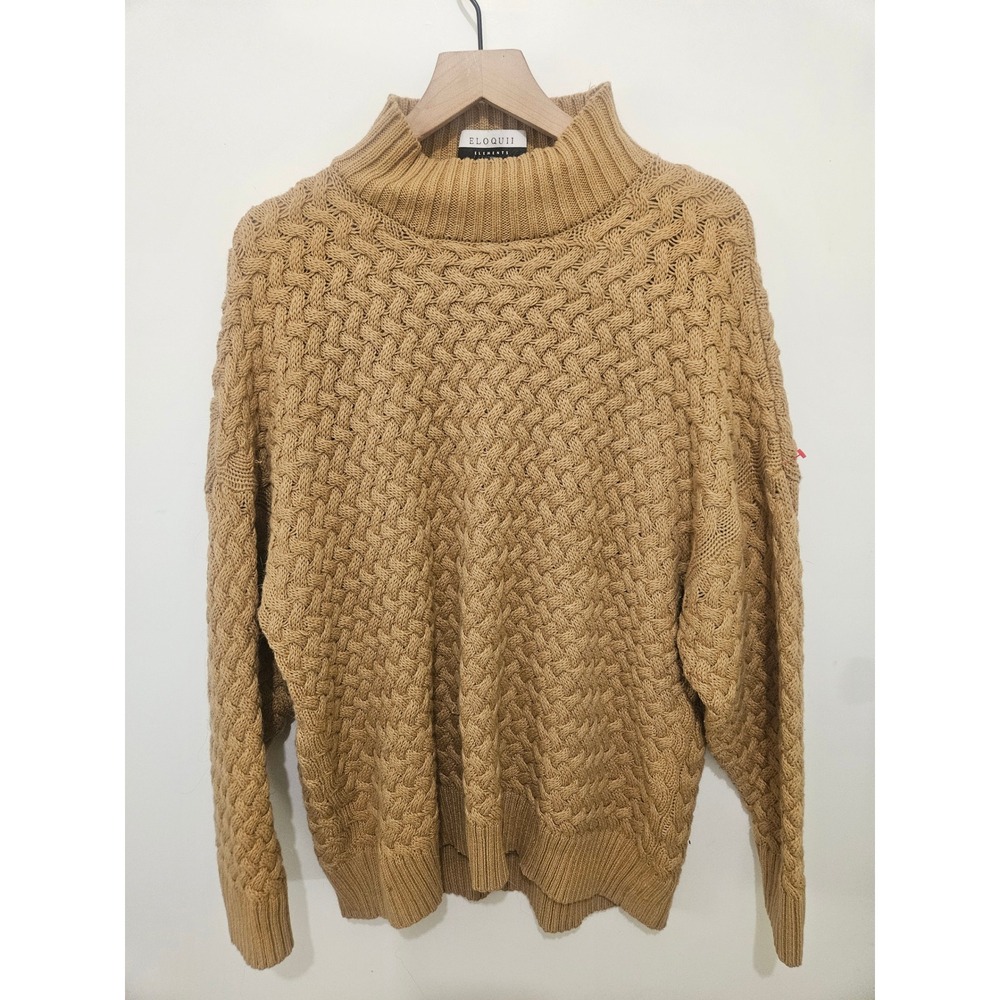Eloquii Elements Camel Tan Cable Knit Cutout Mock Neck Sweater Womens 18/20